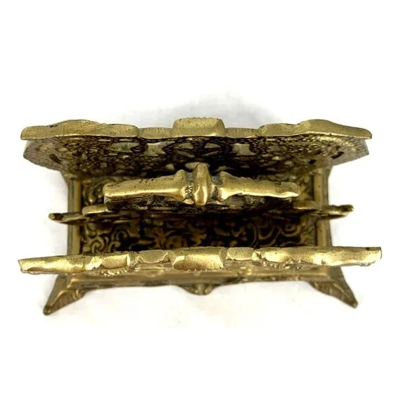 Brass Letter Napkin Holder Desk Organizer Floral Baroque Ornate Heavy 6" - Picture 5 of 6